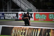 Brent Austin checks out the track before racing Megalodon. Brent Austin checks out the track before racing Megalodon.