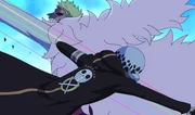 De Flamingo (hinten); Trafalgar D. Law (vorne)