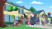 Klaus (l.), Jeff (2.v.l.), Hayley (3.v.l.), Francine (4.v.l.), Stan (4.v.r.)