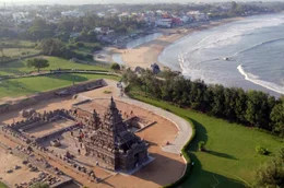 Der K&uuml;stentempel von Mahabalipuram im Bundesstaat Tamil Nadu gilt als einer der &auml;ltesten Freibautempel S&uuml;dindiens. Er z&auml;hlt zum UNESCO-Weltkulturerbe.
