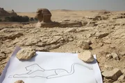 Umrisse eines Löwen aus dem alten Relikt, um die Proportionen der Sphinx zeigen zu können. Umrisse eines Löwen aus dem alten Relikt, um die Proportionen der Sphinx zeigen zu können.