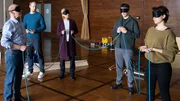 Teambuilding bei der SOKO: Michael Kaiser (Karl Kranzkowski, l.), Martina Seiffert (Astrid M. F&uuml;nderich, Mi.), Rico Sander (Benjamin Strecker, 2.v.r.) und Nele Becker (Nina Siewert, r.) zeigen sich bei den &Uuml;bungen mehr oder weniger motiviert. Was sie nicht wissen: Zur selben Zeit wird ein Mordfall im Pr&auml;sidium gemeldet. Coach Franz Scherer (G&aacute;bor Biedermann, 2.v.l.) hat jedoch allen die Handys abgenommen.