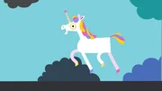 Das Einhorn springt fr&ouml;hlich durch seine sch&ouml;ne Welt.