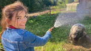 Sau Betti braucht an heißen Tagen eine kalte Dusche. Anna ist nur allzu gerne behilflich. Sau Betti braucht an heißen Tagen eine kalte Dusche. Anna ist nur allzu gerne behilflich.