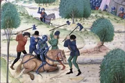 Detail aus der Buchmalerei der Chroniken von Froissart aus dem 15. Jahrhundert: die Grande Jacquerie von 1358 Detail aus der Buchmalerei der Chroniken von Froissart aus dem 15. Jahrhundert: die Grande Jacquerie von 1358