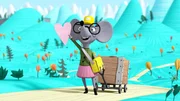 Henrietta, die Postbotin, winkt fröhlich mit einer Valentinstagskarte. Henrietta, die Postbotin, winkt fröhlich mit einer Valentinstagskarte.