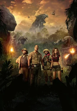 L-R: Bethany / 'Professor Shelly Oberon' (Jack Black), Spencer / 'Dr. Smolder Bravestone' (Dwayne 'The Rock' Johnson), Anthony 'Fridge' Johnson / 'Moose Finbar' (Kevin Hart), Martha / 'Ruby Roundhouse' (Karen Gillan).