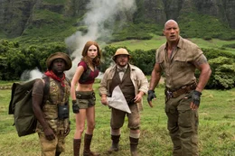 L-R: Mouse (Kevin Hart), Ruby (Karen Gillan), Oberon (Jack Black), Bravestone (Dwayne Johnson)