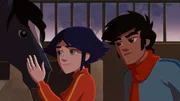 Lena mit Angelo und ihrem Pferd Mistral. Lena mit Angelo und ihrem Pferd Mistral.