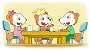 Bobo und seine Freunde essen Geburtstagskuchen.