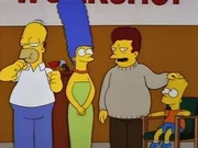 Homer Simpson (l.), Marge Simpson (2.v.l.), Bart Simpson (r.)