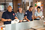 CHICAGO FIRE -- "Ride the Blade" Episode 13002 -- Pictured: (l-r) Joe Miñoso as Joe Cruz, David Eigenberg as Christopher Herrmann, Taylor Kinney as Kelly Severide, Miranda Rae Mayo as Stella Kidd -- (Photo by: George Burns Jr/NBC) CHICAGO FIRE -- "Ride the Blade" Episode 13002 -- Pictured: (l-r) Joe Miñoso as Joe Cruz, David Eigenberg as Christopher Herrmann, Taylor Kinney as Kelly Severide, Miranda Rae Mayo as Stella Kidd -- (Photo by: George Burns Jr/NBC)