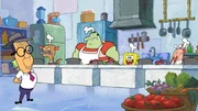 Restaurant manager (l.), SpongeBob (2.v.r.)