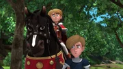 Prinz John (links) beutet den jungen Peter (rechts) aus. Prinz John (links) beutet den jungen Peter (rechts) aus.