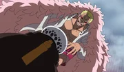 Trafalgar D. Law (vorne); De Flamingo (hinten)
