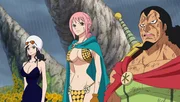 (v.l.n.r.) Nico Robin; Rebecca; Kyros