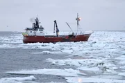The Seabrooke rescues all of its pots from under the thick ice floe.