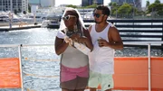 Ashley and Manuel continue to pose on a boat for their engagement party in Florida. Ashley and Manuel continue to pose on a boat for their engagement party in Florida.