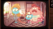 Die Familie Watterson tritt in einem stilisierten Fernsehwerbespot im Stil der 1980er Jahre f&uuml;r &bdquo;Joyful Burger&ldquo; auf.