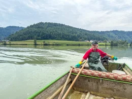 Franz Auer auf der Donau bei der Schl&ouml;gener Schlinge.