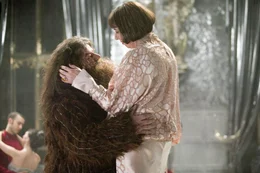 Robbie Coltrane (Rubeus Hagrid), Frances de la Tour (Madame Olympe Maxime).