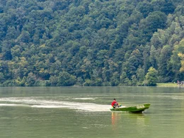 Franz Auer auf der Donau bei der Schl&ouml;gener Schlinge.