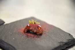 Krebsfleisch in Schokolade getaucht.