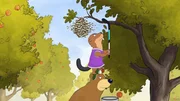 Mit dem Eishockeyschl&auml;ger holt Bibi gekonnt den Schwarm Bienen vom Baum.