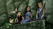 L-R: Toph, Momo, Aang, Katara, Sokka
