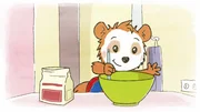 Bobo hilft der Babysitterin beim Teig f&uuml;r die Pfannkuchen.