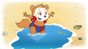 Bobo Siebenschl&auml;fer spielt am Strand.