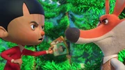 Pinocchio (l.) und Volpek (r.) streiten sich, wer die besseren Karten hat.