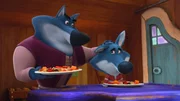Der große böse Wolf (li.) möchte seinem Sohn Paulo (re.) zuliebe Vegetarier werden und nimmt deswegen Yogastunden. Der große böse Wolf (li.) möchte seinem Sohn Paulo (re.) zuliebe Vegetarier werden und nimmt deswegen Yogastunden.