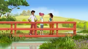 (v.l.) Angelo und Lena sprechen mit Jims Freundin Nina über ihr Pferd. (v.l.) Angelo und Lena sprechen mit Jims Freundin Nina über ihr Pferd.
