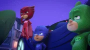 L-R: Amaya/Owlette (voiced by Addison Holley), Catboy (voiced by Jacob Ewaniuk), Gekko (voiced by Kyle Breitkopf)