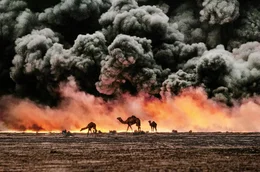 Brennende &Ouml;lfelder im Zweiten Golfkrieg 1991: Statt martialischer Motive findet Steve McCurry seine ganz eigene Perspektive auf den Konflikt mit all seiner Zerst&ouml;rungswut und den vielen unschuldigen Opfern.