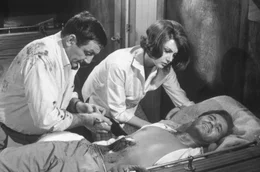 Rae (Sylvia Koscina) und Jacques (Lino Ventura, li.) k&uuml;mmern sich um den schwer verwundeten Hugo (Alberto de Mendoza, re.).