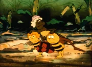 Die Beine wollen nicht mehr so richtig und Maja und Willie helfen der alten Heuschreckendame wieder Anschlu&szlig; an ihre Gruppe zu finden.