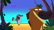 (V.l.) Marina und Sharko lachen Zig aus, weil dieser keine Gelegenheit auslässt, um seine Tollpatschigkeit unter Beweis zu stellen. (V.l.) Marina und Sharko lachen Zig aus, weil dieser keine Gelegenheit auslässt, um seine Tollpatschigkeit unter Beweis zu stellen.