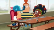 v.li.: Pinky Malinky, JJ Jameson, Freddy Fistburger, Babs Byuteman
