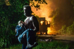 Dafne Keen (Laura Kinney / X-23), Hugh Jackman (Logan / Wolverine).