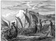 Ein historischer Stich, der die Invasion der dänischen Wikinger in Großbritannien zeigt. (Getty Images) Ein historischer Stich, der die Invasion der dänischen Wikinger in Großbritannien zeigt. (Getty Images)