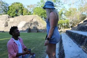 Stig Hutchinson proposes to Aviva Woldman at the Mayan grounds. Stig Hutchinson proposes to Aviva Woldman at the Mayan grounds.