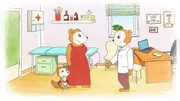 Der Kinderarzt begr&uuml;&szlig;t Bobo und seine Mutter.