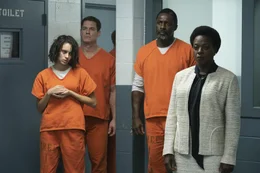 (v.l.n.r.) Ratcatcher 2 (Daniela Melchior); Peacemaker (John Cena); Bloodsport (Idris Elba); Amanda Waller (Viola Davis)