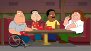 (v.l.n.r.) Joe Swanson; Glenn Quagmire; Cleveland Brown; Peter Griffin