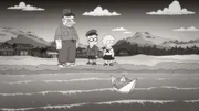 Um das Seemonster Homerzilla zu besänftigen, wirft Abraham (l.) ihm täglich einen Donut ins Meer. Bart (M.) und Lisa (r.) finden dies zwar überflüssig, aber begleiten ihren Großvater dorthin ... Um das Seemonster Homerzilla zu besänftigen, wirft Abraham (l.) ihm täglich einen Donut ins Meer. Bart (M.) und Lisa (r.) finden dies zwar überflüssig, aber begleiten ihren Großvater dorthin ...