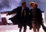 Mulder (David Duchovny, l.) und Scully (Gillian Anderson, r.) flüchten, als der Anführer einer Paramilitärischen Einheit, den sie verhaften wollten, seine Hunde auf sie hetzt. Mulder (David Duchovny, l.) und Scully (Gillian Anderson, r.) flüchten, als der Anführer einer Paramilitärischen Einheit, den sie verhaften wollten, seine Hunde auf sie hetzt.