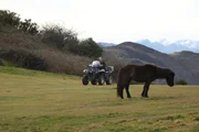 Josh Gates rides an ATV on his way to Asturias Josh Gates rides an ATV on his way to Asturias