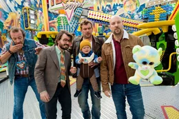 L-R: Wolfi (Max Schmidt), Ignaz Fl&ouml;tzinger (Daniel Christensen), Franz Eberhofer (Sebastian Bezzel), Baby Paul (Luis Sosnowski), Metzger Simmerl (Stephan Zinner).